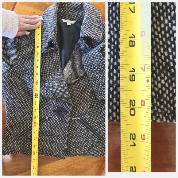 CAbi Tweed Moto Jacket Size 8 Wool Blend #638 Lined Zipper Pockets One Button - Picture 15 of 16